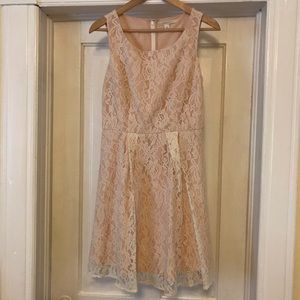 EUC nude & ivory lace fit and flare midi dress, 8